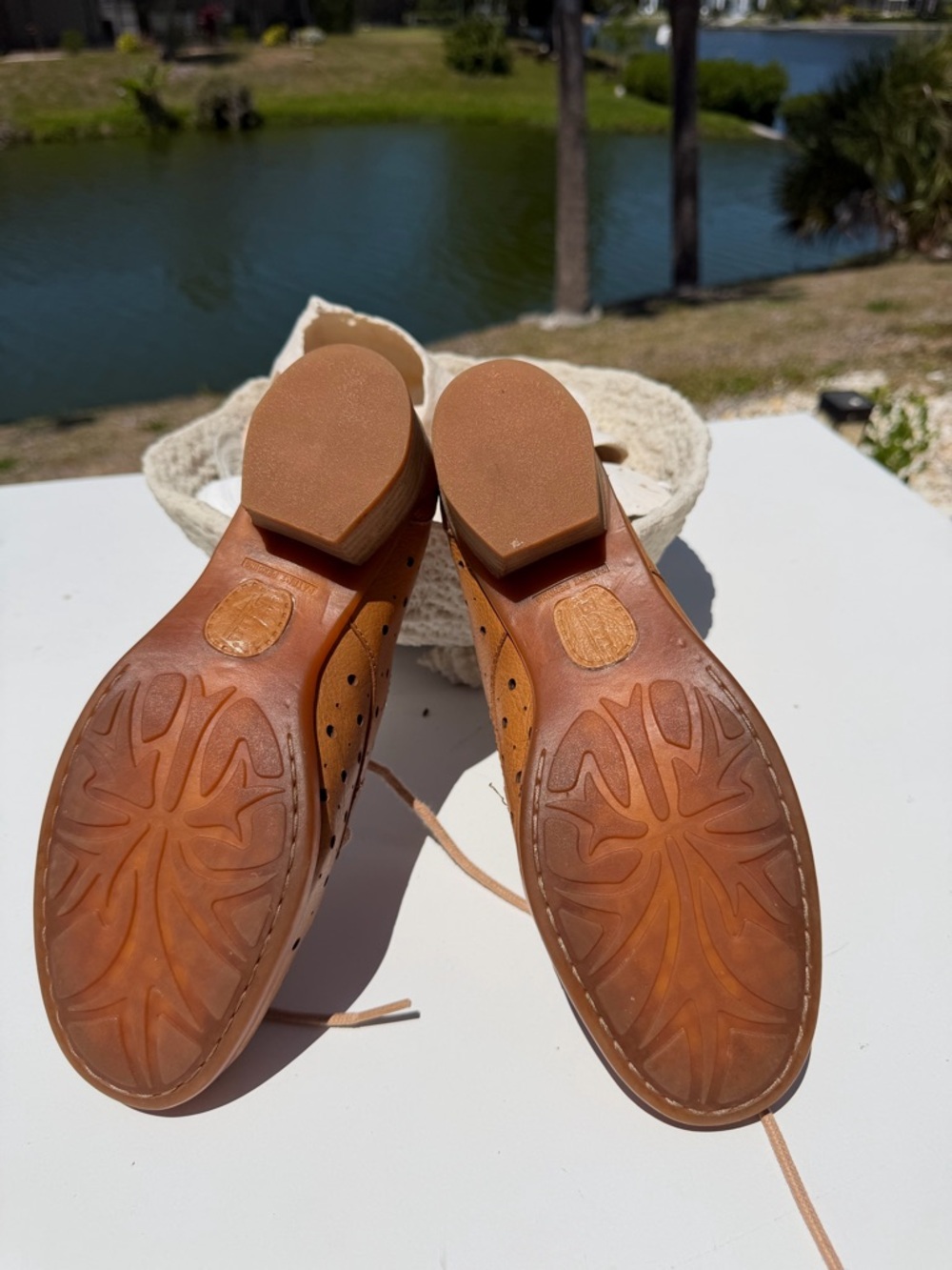 Born Women's Tan Perforated Leather Lace-Up Flats - Picture 8 of 12